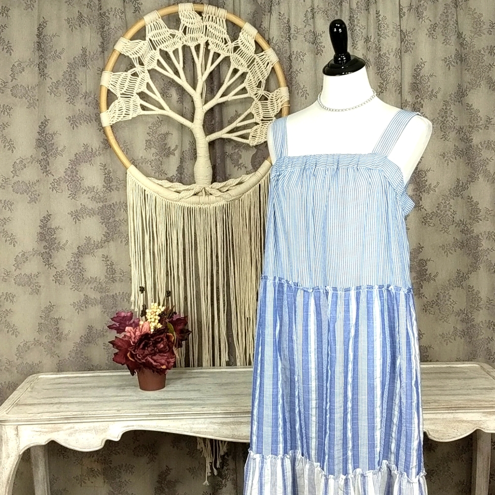 ECI tiered stripe sleeveless maxi dress